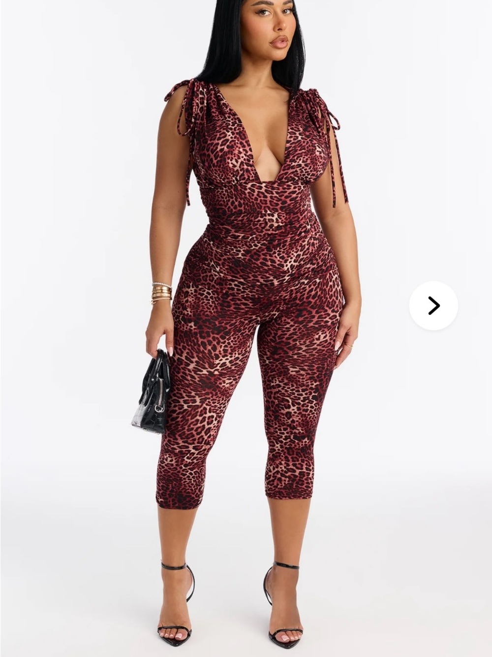 Fashion Nova Burgundy Leopard Print Plunge Jumpsuit
